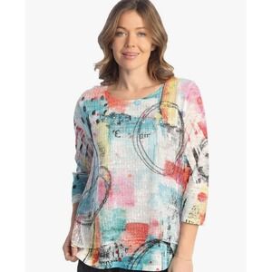 Jess & Jane Large "Miami" NWT Tunic Mesh Overlay Top Lightweight 3/4 Sleeve